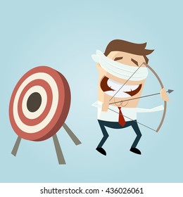 Blindfolded Businessman Aiming Wrong Direction Stock Vector (royalty 