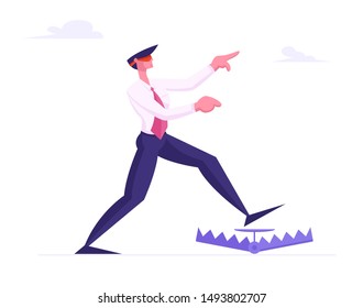 Blindfolded Businessman in Formal Suit with Bandage on Eyes Step into Trap on Ground. Inexperienced Business Man Character Problem Ignorance, Searching Solution. Cartoon Flat Vector Illustration