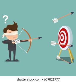 Blindfolded businessman shooting arrow , Business concept - vector illustration