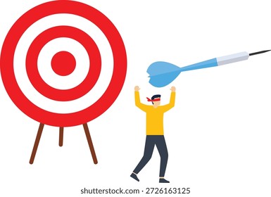 Blindfolded businessman using darts to shoot target

