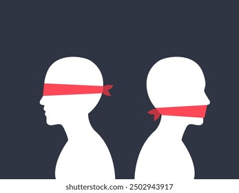 Eine mit verbundenen Augen und eine geknebelte. Isolierte Vektorgrafik