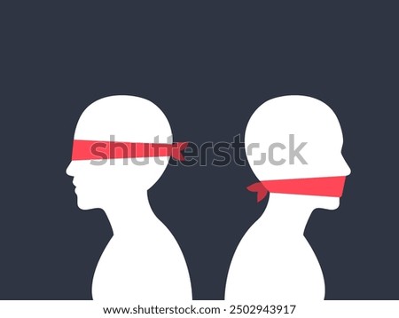 A blindfolded and a gagged one. Isolated Vector Illustration