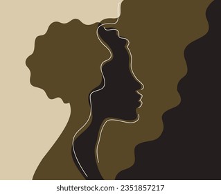 Blindfolded person - woman silhouette with ribbon on her eyes. Simple flat and drawn vector illustration
