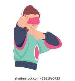 Blindfolded person in wushu posse, flat character illustration 