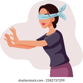 
Blindfolded Woman Looking for Love Vector Illustration. Lady with scarf covering her eyes being let by intuition and trust 
