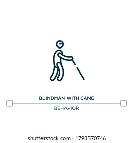 blindman with cane vector line icon. Simple element illustration. blindman with cane outline icon from behavior concept. Can be used for web and mobile
