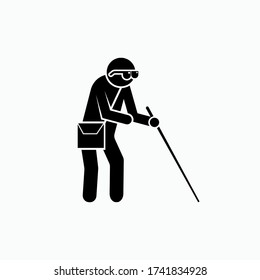 Blindman Icon - Vector.  Presented in Glyph Style. 