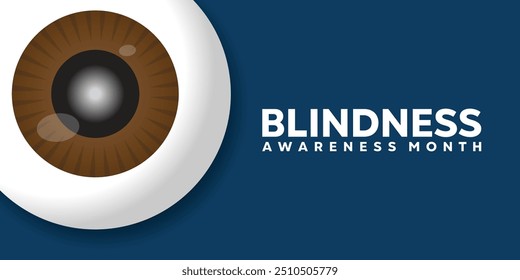 Blindness Awareness Month. Eye. Great for cards, banners, posters, social media and more. Dark blue background. 