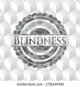 Emblema gris ciego con fondo blanco cúbico geométrico. 