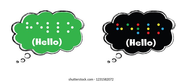 Blindness language letter World hello day for World braille day. Visual braille code or alphabet text. Vector blind message sign. Braille books.  Dots, reading touchinghand finger. Louis Braille.