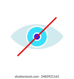 Blindness set icon. Eye crossed out, visual impairment, sight loss, disability, vision, accessibility, support, healthcare, awareness, medical condition, independence, aid.