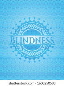 Blindness sky blue water style badge. Vector Illustration. Detailed.