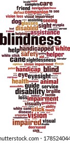 Blindness word cloud concept. Collage made of words about blindness. Vector illustration