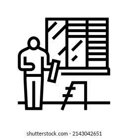 blinds fitting line icon vector. blinds fitting sign. isolated contour symbol black illustration