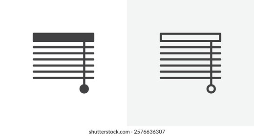 Blinds icon set in black flat solid and outlined style.