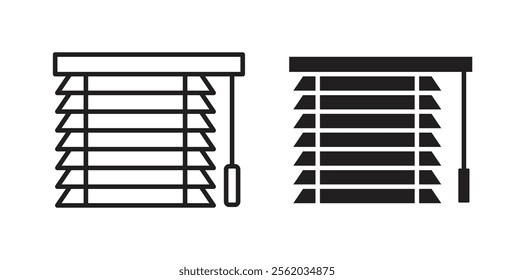 Blinds icons in flat and line style set.