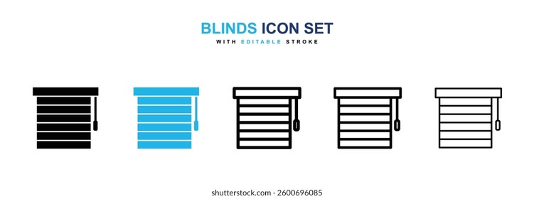 Blinds icons graphics set in black and blue colors