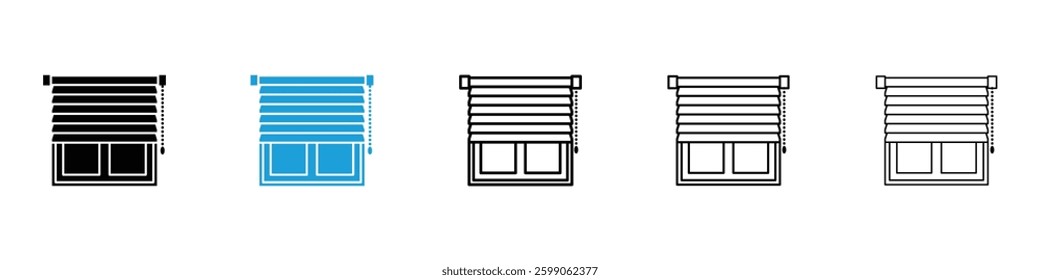 Blinds icons vector illustrations in black and blue colors for web and ui designs