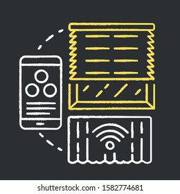 Blinds management chalk concept icon. Smart house management idea. Innovative technology for apartment. Remote control. Automation of jalousies. Vector isolated chalkboard illustration