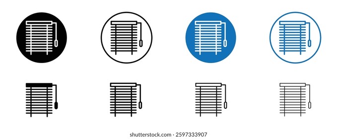 Blinds open icon set in black and blue colors on white background