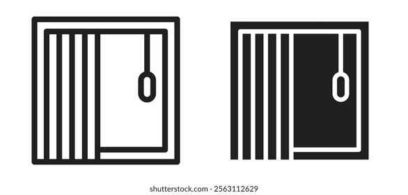 Blinds open icons in black line and filled versions