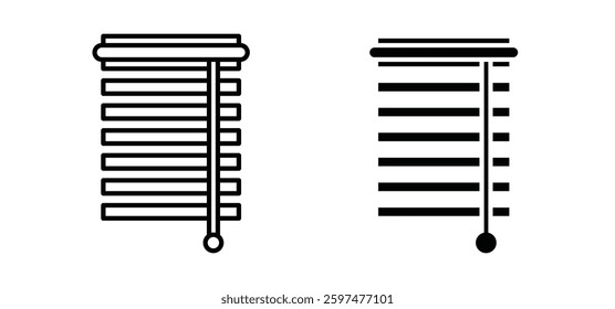 Blinds open vector icon set black filled and outlined style.