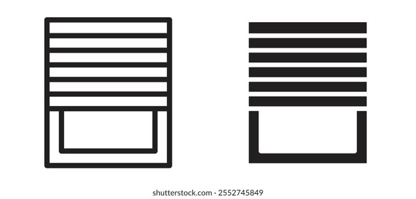 Conjunto de íconos de Vector de persianas con estilo relleno y delineado en negro.