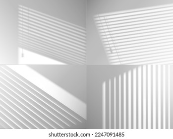 Fondo superpuesto de la luz de la sombra de la ventana de la persiana. Fondo de sombra de las persianas de la casa, fondo vectorial realista de luz natural de la oficina, reflejo de la luz solar de la ventana de la habitación