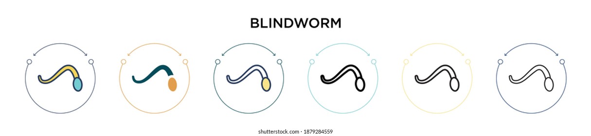 Blindworm icon in filled, thin line, outline and stroke style. Vector illustration of two colored and black blindworm vector icons designs can be used for mobile, ui, web