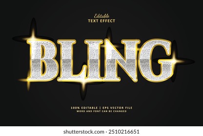 Efeito de estilo de texto editável Bling 3d . Elegante efeito de texto terno de cor prata e ouro para promoção venda ou marca de joias.