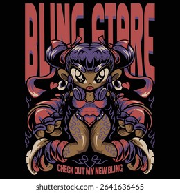 Bling Stare Red Girls in y2k Series Illustration