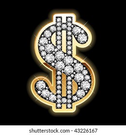 Bling-bling. Dollar symbol in diamonds. Vector.