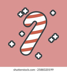 blink candy cane with outline flat vector design