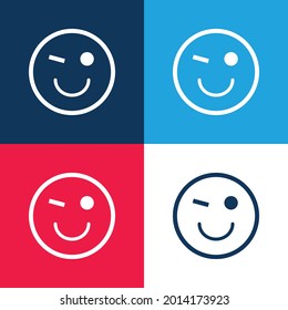 Blink Emoticon Face azul y rojo cuatro colores mínimo conjunto de iconos