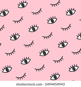 Blink Eye Black Eyelash Pattern Pink Background