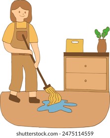 In the blink of an eye, a woman with a warm smile cleans the floor, reminding us that every small step in keeping a house clean is an invaluable form of love and dedication.