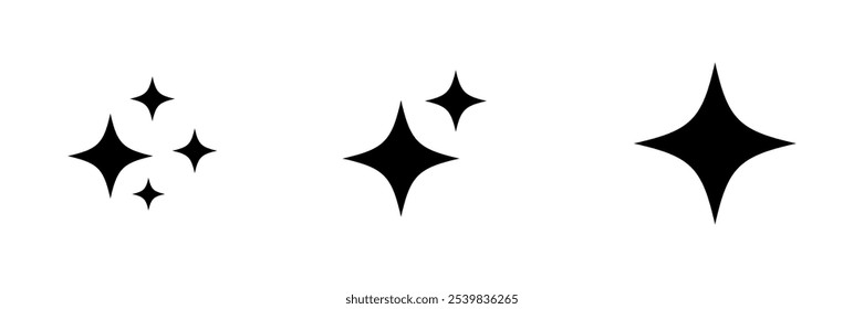 Parpadea la Ilustración vectorial de la estrella del destello, parpadea la colección de las Formas de la estrella del sunburst, los símbolos simples del starburst del sistema del icono, las estrellas negras brillantes, la llamarada mágica abstracta de la luz. 