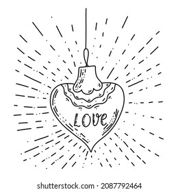 Blinking heart in doodle style. Simple illustration of heart. Naive style vector illustration isolated on white.