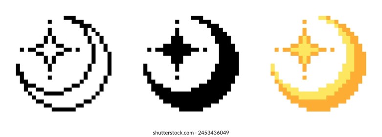 Blinkende Lichter mit Mond, Pixel Art Icon Set