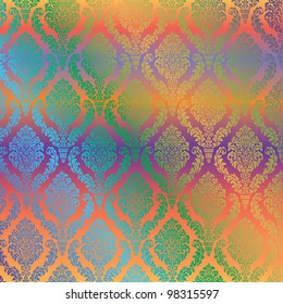 Blinking multicolor damask background. Vector illustration.