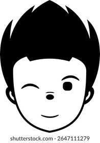 blinking one eye, show a sweet smile in this facial character. Cute character head vector, typical black color and can be changed as you like.