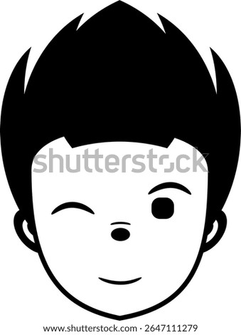 blinking one eye, show a sweet smile in this facial character. Cute character head vector, typical black color and can be changed as you like.