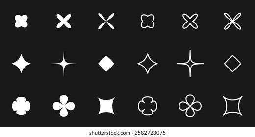 Blinking stars, flower,sparks and sparkles set. Abstract shapes collection. Vector illustration