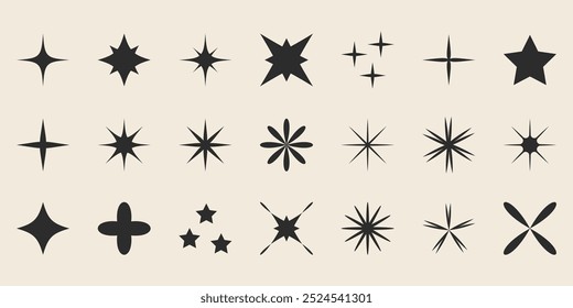 Blinking stars, sparks and sparkles set. Abstract shine effect sign. Shining twinkle sunburst shapes collection. Vector illustration