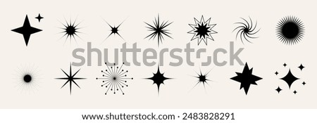 Blinking stars, sparks and sparkles set. Shining twinkle shapes collection. Magic light flare pack for design template, poster, banner, brochure, leaflet. Vector glitter illustrations