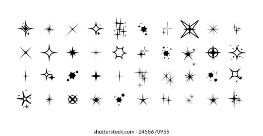 Blinking stars vector icons set. Black sparkle icon on white background.