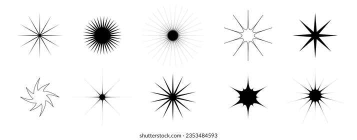 Blinks and twinkles set. Retro bling stars collection. Abstract black starburst shine effect pack. Design element template for poster, banner, card, icon, label, collage, flyer. Vector bundle
