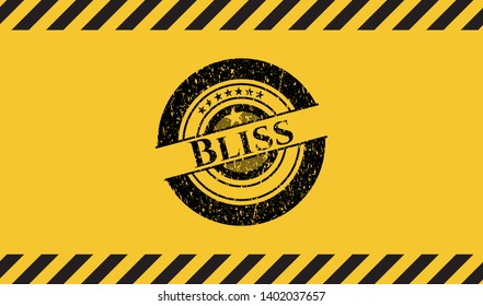 Bliss black grunge emblem, yellow warning sign. Vector Illustration. Detailed.