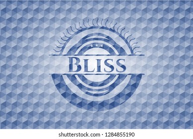 Bliss blue badge with geometric pattern.