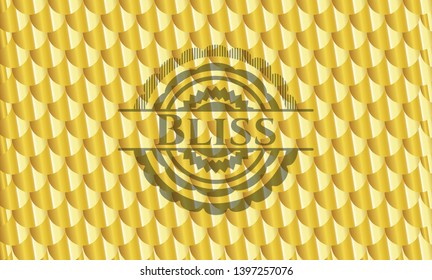 Bliss gold emblem or badge. Scales pattern. Vector Illustration. Detailed.